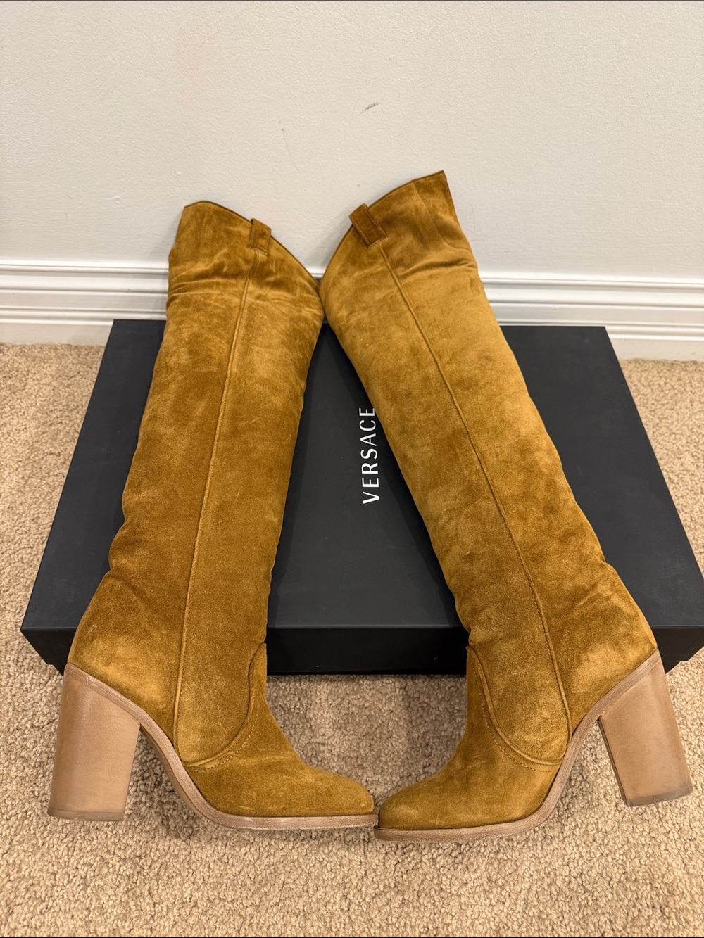 Laurence Dacade Camel Suede Over The Knee Boots EU 37 Stretch Back Basette style - Picture 7 of 9